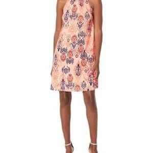 Nine West Sleeveless Halter Shift Dress – Soft Coral Print | Size 14 (XL)